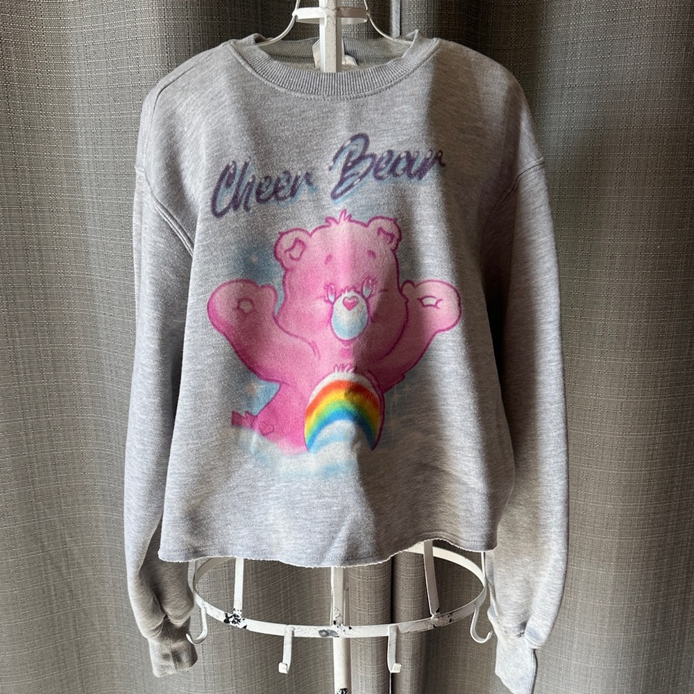 Cheer Bear Graphic Sweatshirt - Pink Bear with Rainbow